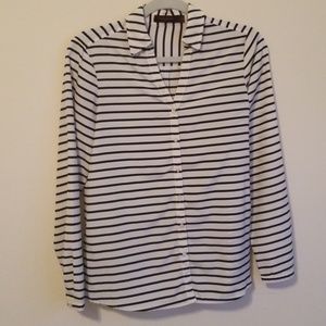 Black and Cream Striped Button Down Shirt